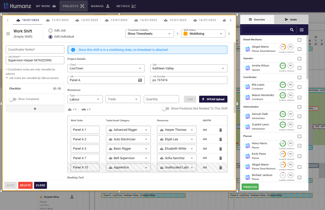 Booking a contractor onto a shift in Humanz