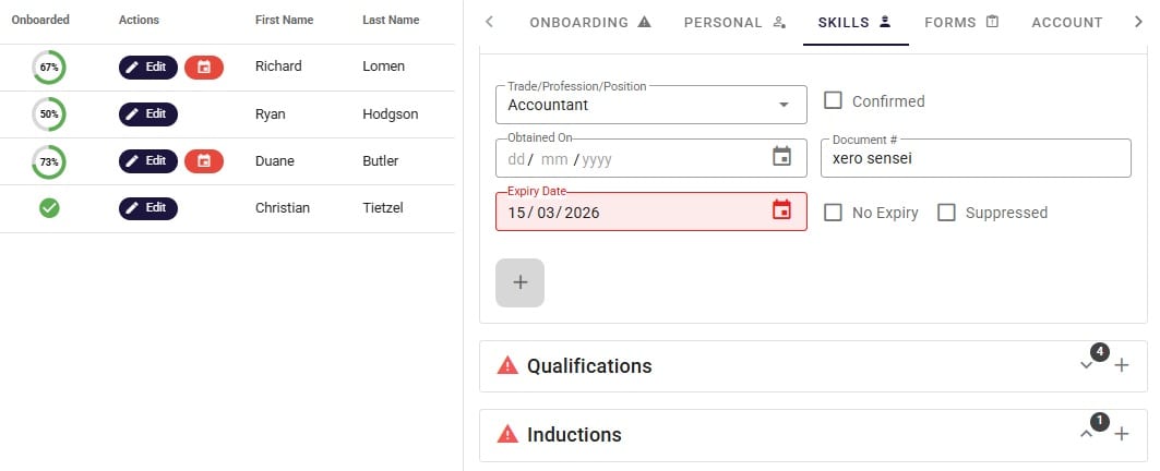Expiry alerts for subcontractor insurances and tickets in Humanz