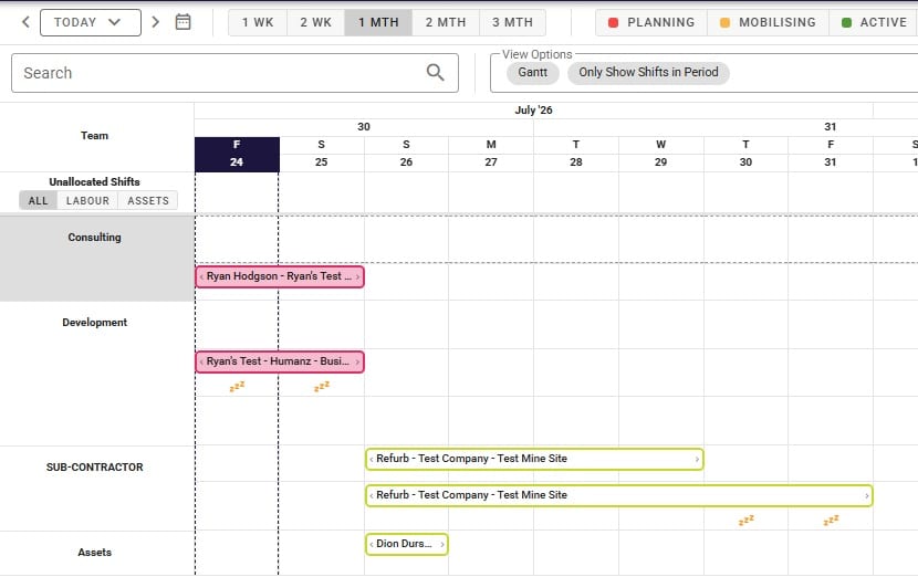 Humanz scheduler booking subcontractors alongside direct employees