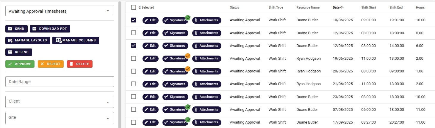 Subcontractor digital timesheets and approvals in Humanz